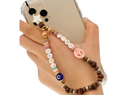 Letní šňůrka na telefon s korálkovým přívěskem a perlami, ruční výroba, délka 18-19 cm