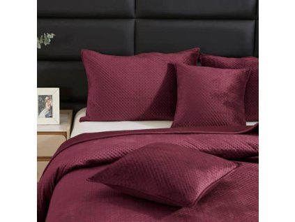 Velurový přehoz 140x200 Maya bordó geometrické kříže I24