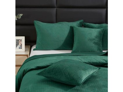 Velurový přehoz 200x220 Maya zelená láhev geometrické kříže I24