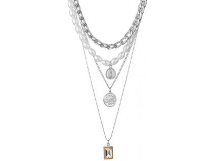 Dámský náhrdelník choker s perlovými řetízky a mincovými přívěsky, délka 50 cm