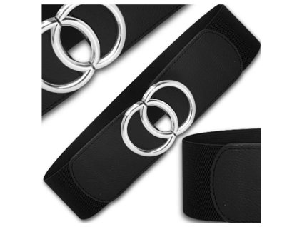 Elegantní Dámský Elastický Opasek na Šaty, Černá Kovová Spona, 71-100 cm, Syntetický Materiál