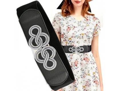 Elegantní elastický dámský pásek na šaty, černý, 70-100 cm, syntetický materiál