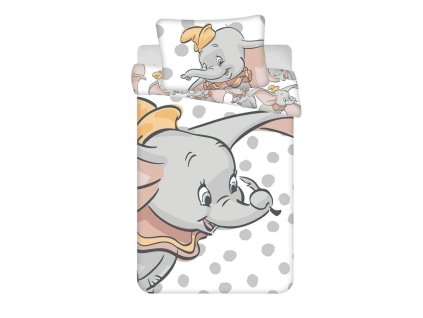 Bavlněná přikrývka 100x135 Dumbo Elephant bílé tečky šedá pro dětskou postýlku povlak na polštář 40x60