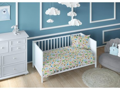 Bavlněné povlečení 140x200 zvířátka šedé barevné dětské povlečení na zip 3690 B KARO Dreamland