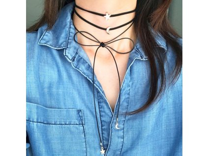 Náhrdelník choker Měsíc Hvězda - N481