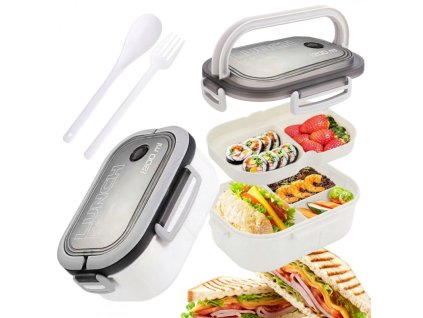 Snídaňový box LUNCH BOX se příbory 21 x 14,5 x 8 cm bílý PJM44B