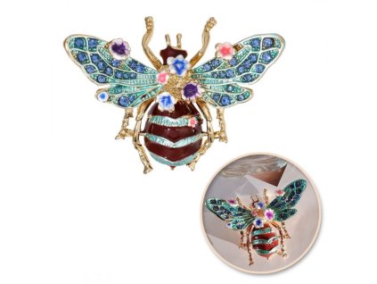 Brož ozdobná krystalky tyrkysový brouk květiny BZ189