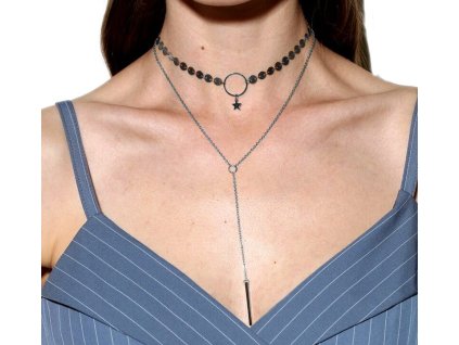 Jemný Náhrdelník Choker s Hvězdou, Stříbrný/Zlatý, Dvoudílný Design