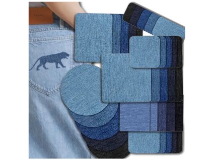 Sada 30 džínových nášivek TERMO PATA, termo aplikace, modrá barva, snadno vystřižitelné