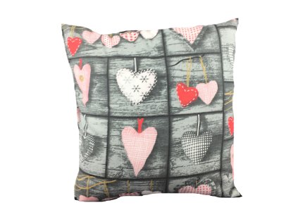 Bavlněný povlak na polštář 50x60 617E šedá srdce růžová oboustranný