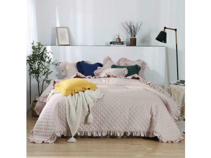 Přehoz na postel s volánky 240x220 Ruffy pudrově růžový volánkový přehoz glamour dekorativní