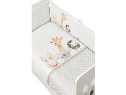 Přikrývka 100x135 a chránič do dětské postýlky 60x180 Zvířata šedá