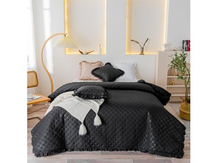 Přehoz na postel s volánem 240x220 Ruffy černý volán diamantový glamour dekorativní I2