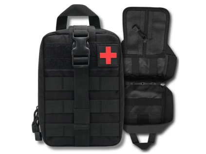 Vojenská taktická lékárnička MOLLE, nepromokavý nylon, 21x15x10 cm, černá