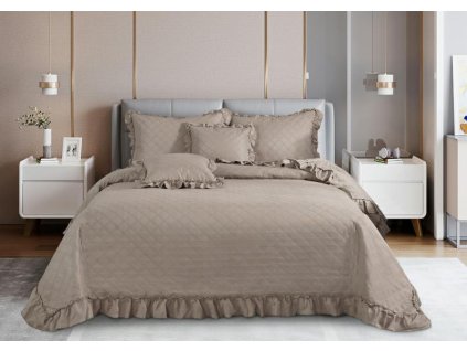Přehoz na postel s volánky 200x220 Ruffy taupe volánkový přehoz glamour dekorativní I2
