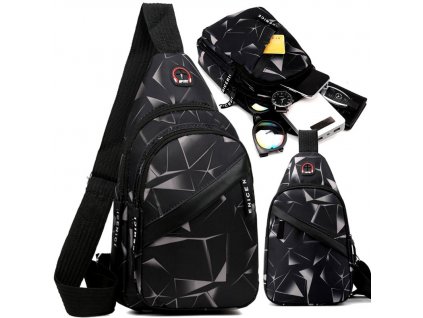 Pánský městský batoh přes rameno, černý, syntetická tkanina Oxford, 30x19x7 cm