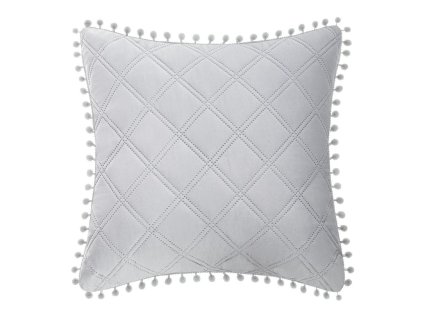 Pompoo povlak na polštář s bambulí 45x45 šedý Pompoo bambulky kosočtverec glamour dekorativní na přehoz na postel