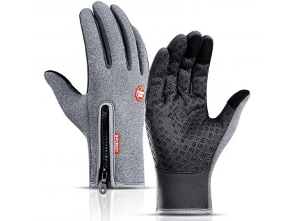 Pánské zateplené dotykové rukavice pro zimu, šedé, polyester a guma, velikost XL