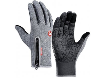 Pánské zateplené dotykové rukavice pro zimu, šedá barva, velikost XL, materiál polyester a guma
