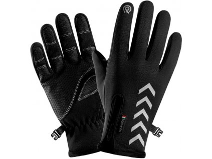 Pánské zateplené zimní rukavice s dotykovou funkcí, černé, polyester a guma, velikost XL