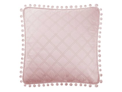 Pompoo povlak na polštář 45x45 pudrově růžový Pompoo bambulky kosočtverce glamour dekorativní pro přehoz na postel