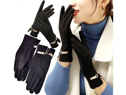 Dámské dotykové rukavice, černé, polyester, délka 23 cm - šířka 8,5 cm