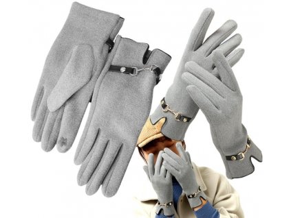 Dámské teplé rukavice s dotykovou funkcí, šedé, polyester, 23x8.5 cm