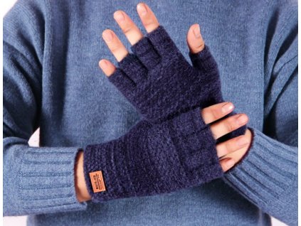 Pánské zimní rukavice s palčáky, tmavě modré, akrylová příze, 17.5x10 cm