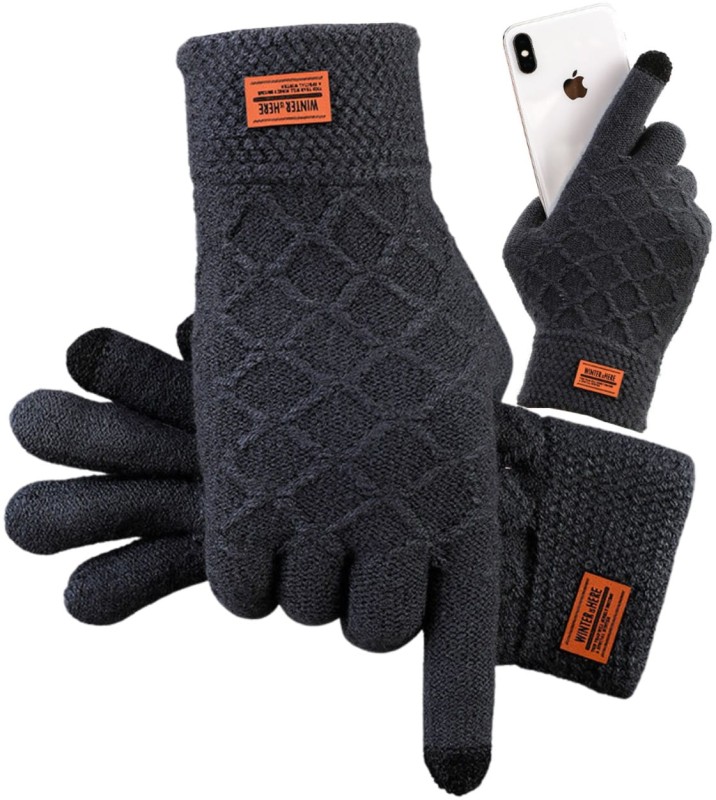 Pánské zimní rukavice s dotykovou funkcí, černé, 100% akrylová příze, univerzální velikost