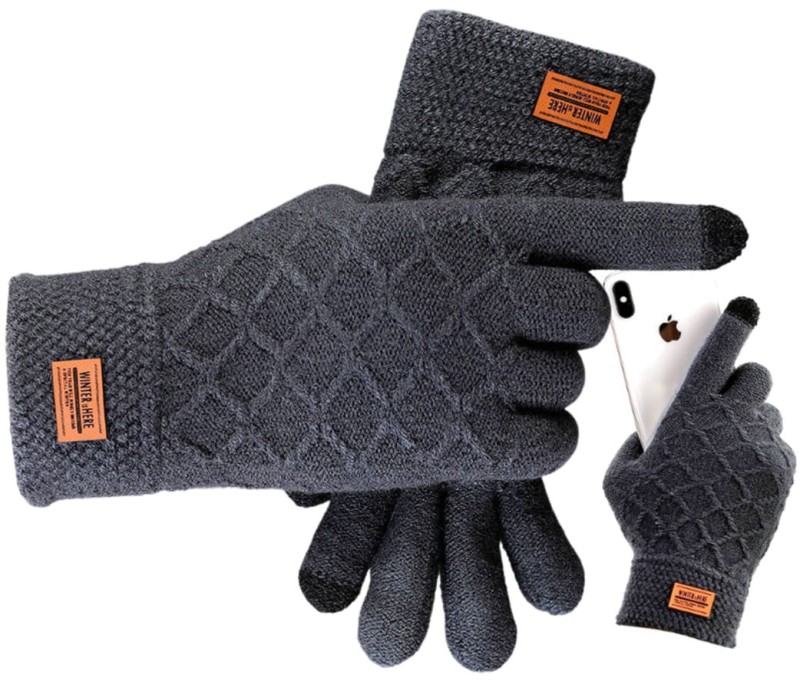 Pánské zimní rukavice s hřejivým dotykem, šedé, 100% akrylová příze, univerzální velikost