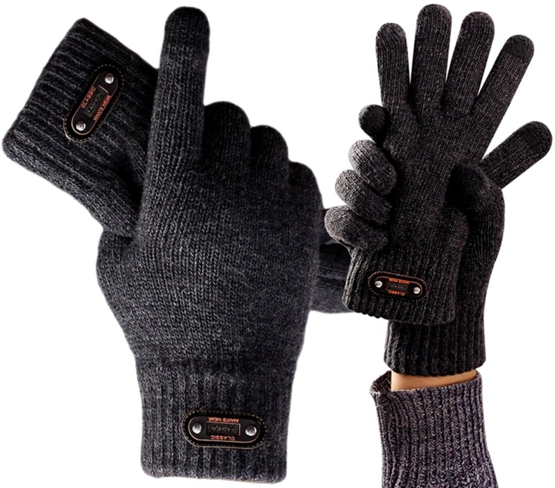 Pánské teplé zimní rukavice z akrylové příze, černé, univerzální velikost