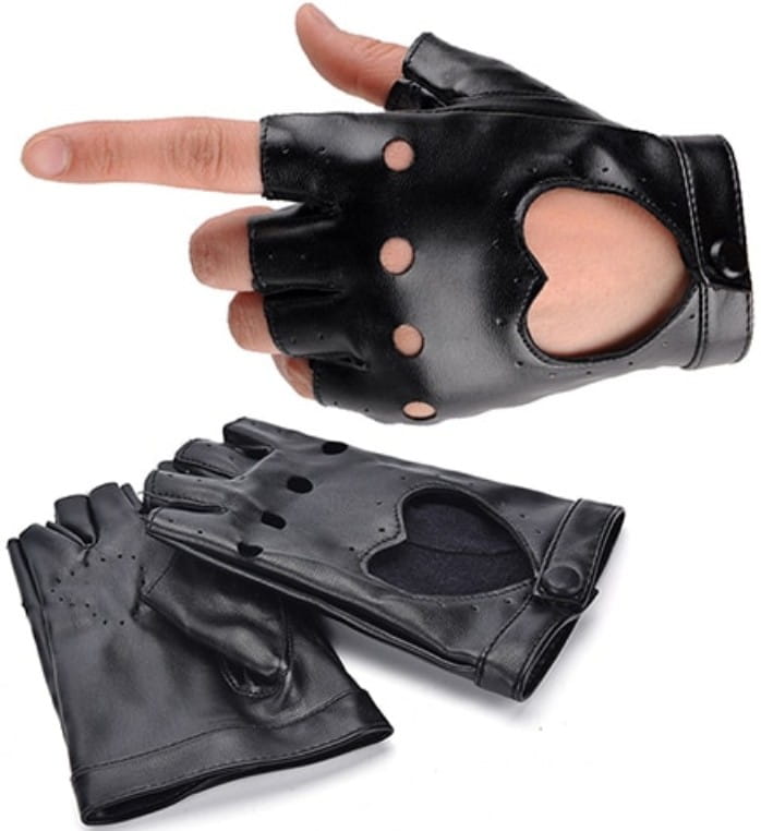 Kožené rukavice s otvory pro prsty, černá, polyuretan, univerzální velikost