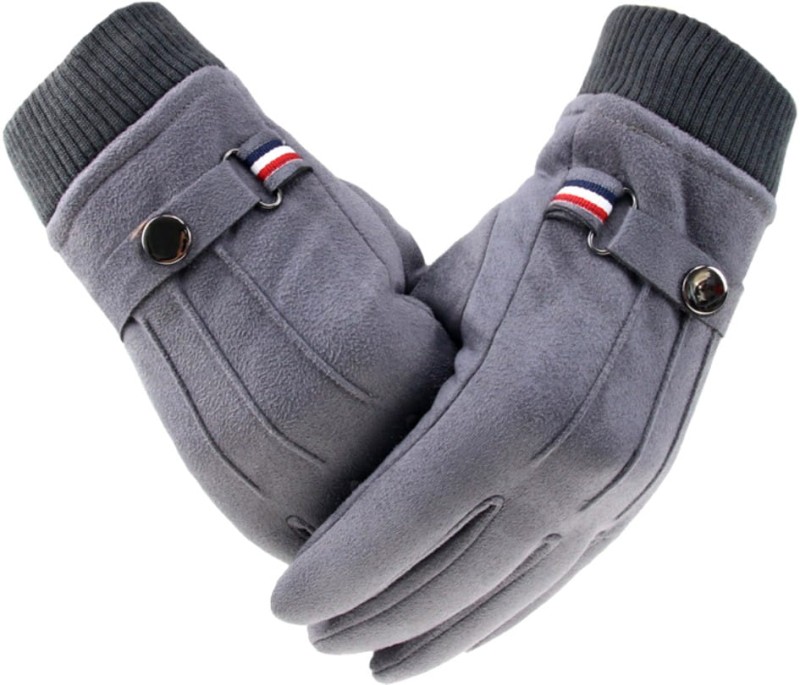 Pánské zimní semišové rukavice s dotykovou funkcí, šedá barva, univerzální velikost