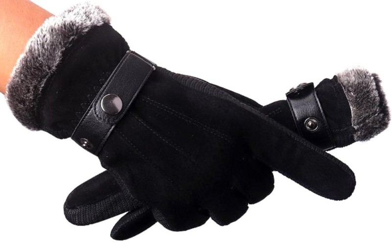 Pánské zimní dotykové rukavice, černé semišové, univerzální velikost