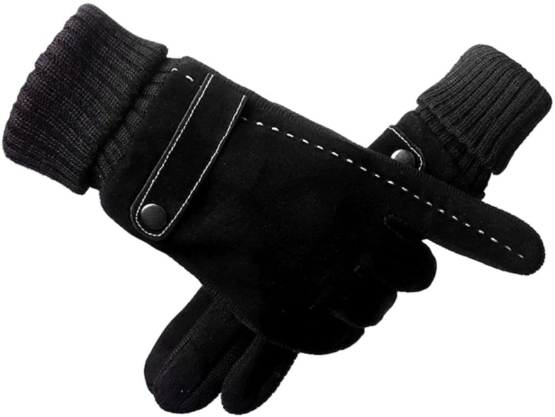 Pánské zimní semišové rukavice Touch, černé, kvalitní umělé kůže a polyester, univerzální velikost