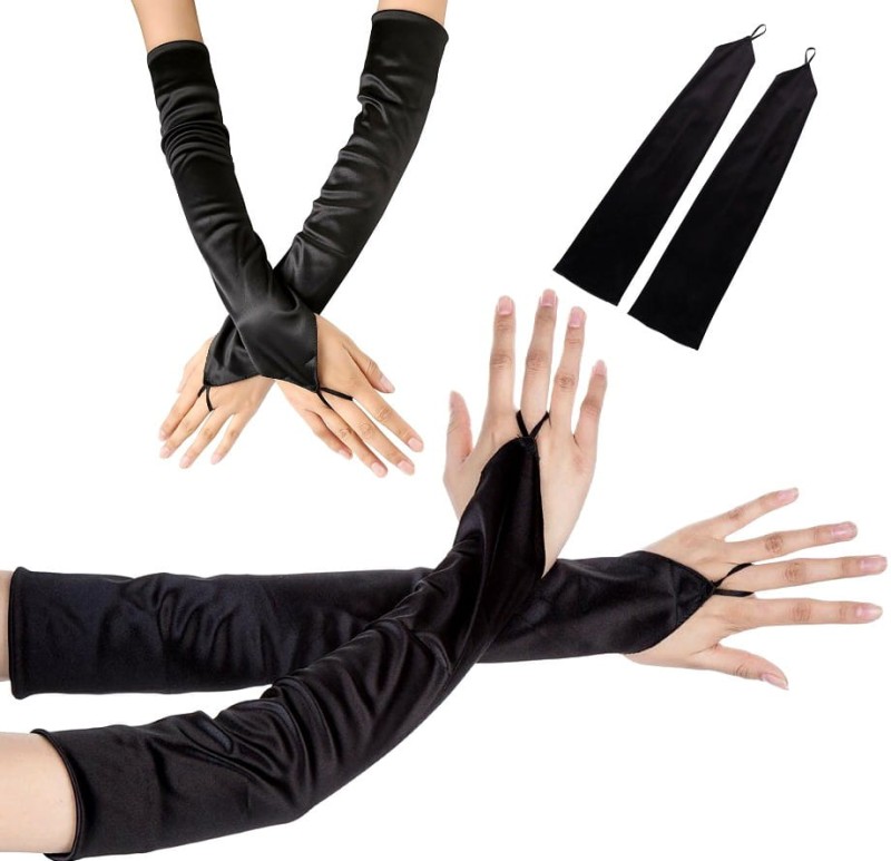 Retro saténové rukavice Černé dlouhé večerní rukavice