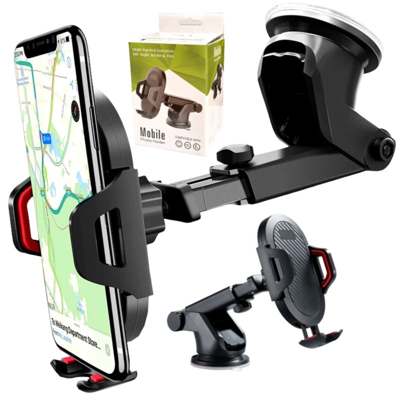 Teleskopický držák telefonu do auta, černý, pro smartphony 4-7,5, s otáčením 360°