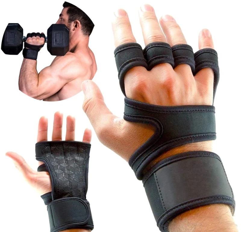 Univerzální tréninkové rukavice pro vzpírání, černá, obvod dlaně 18-20 cm, se suchým zipem