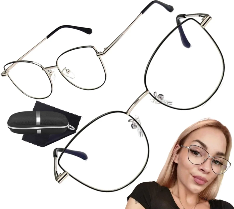 Stříbrné Antireflexní Brýle s Kočičíma Očima, Kov-Polykarbonát, UV400 Filtr