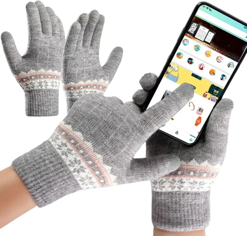 Dámské zimní rukavice se severským vzorem, šedé, akrylová příze, univerzální velikost