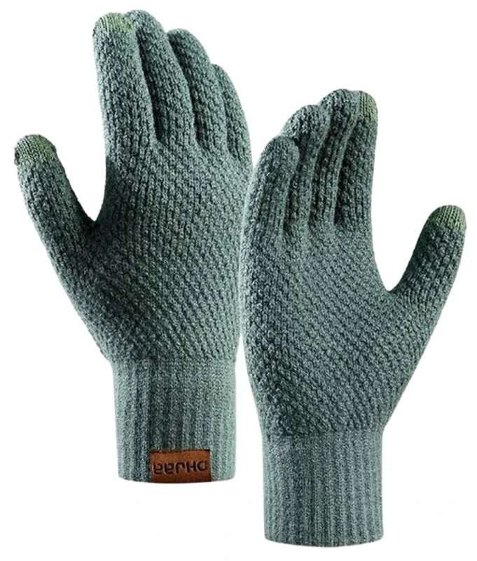 Pánské pletené zimní rukavice s dotykovou funkcí, zelená, akrylová příze, univerzální velikost