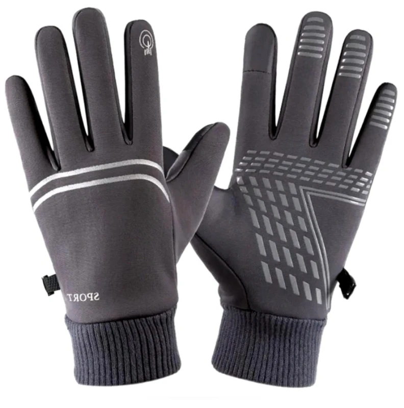 Pánské zateplené dotykové rukavice pro venkovní sporty, šedá barva, nylon a guma, 25 cm x 10,5 cm