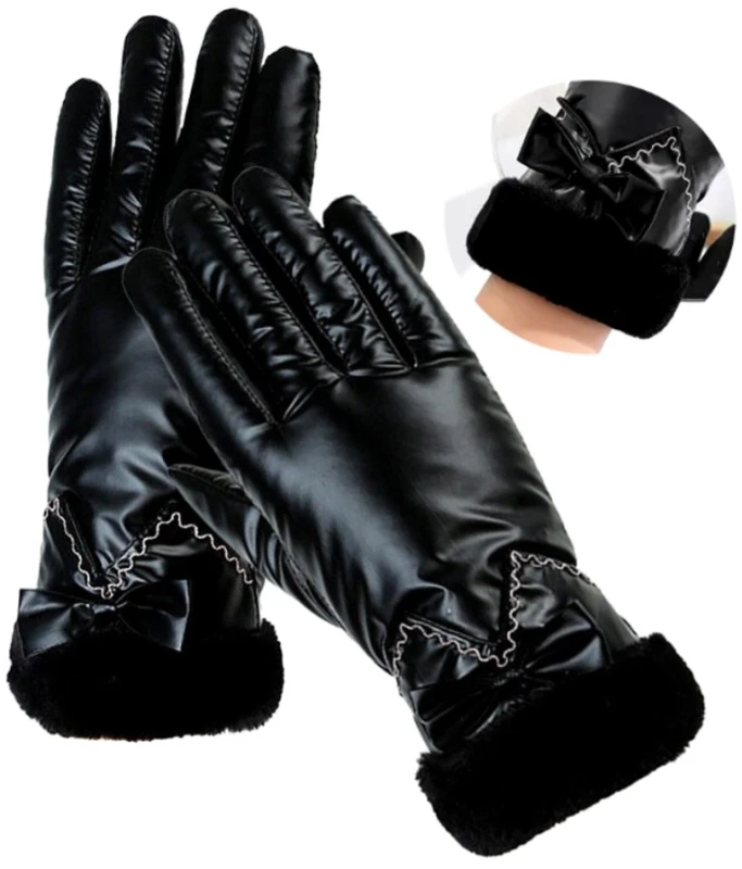 Dámské zimní lyžařské rukavice voděodolné hmatové, černé, polyester, délka 25.5 cm