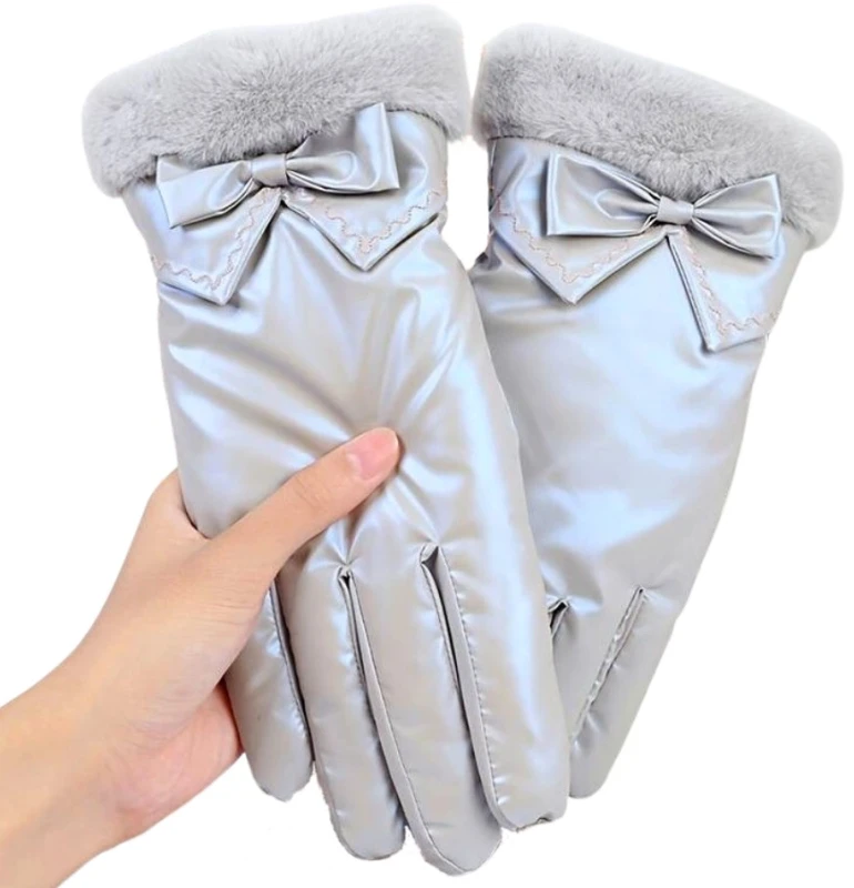 Dámské zimní lyžařské rukavice voděodolné hmatové, šedé, polyester, 25.5 cm