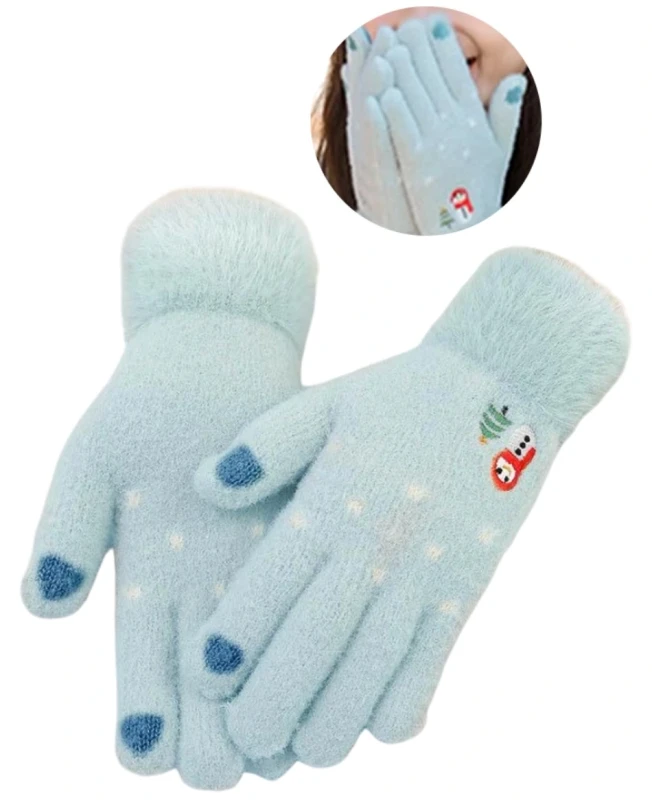 Dámské zimní rukavice s vánoční výšivkou, zelená/mátová, 100% akrylová příze, univerzální velikost