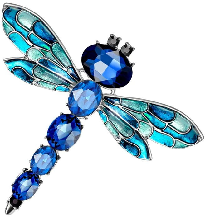 Elegantní Brož Vážka s Modrými Krystaly, Bižuterní Slitina, 6x5.5 cm