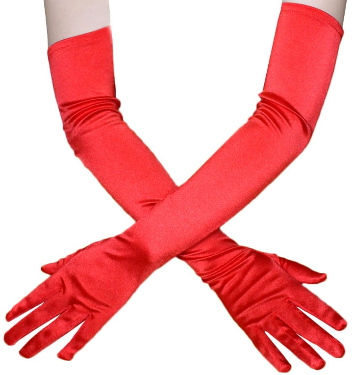 Camerazar Saténové rukavice Červené dlouhé večerní retro