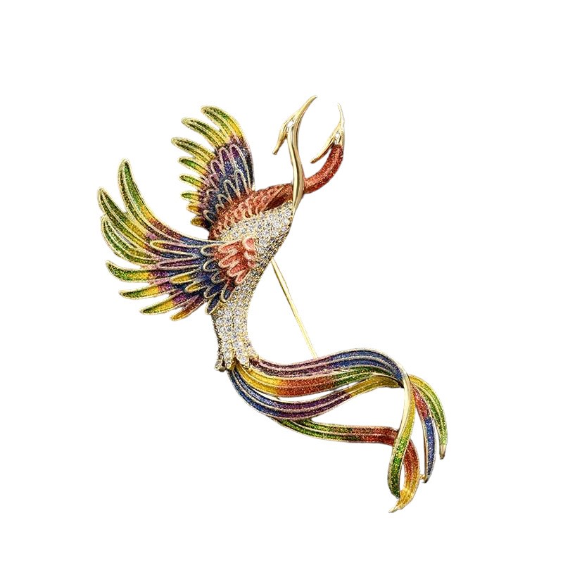 Flamenco Mystique Elegantní Ozdobná Brož Birds of Paradise s Krystaly, 7 cm x 4,7 cm, Bez Niklu a Chromu