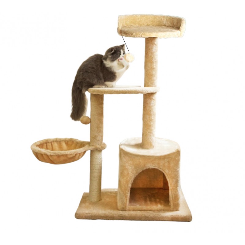 Flamenco Mystique Strom na lezení pro kočky s pelíškem, výška 88 cm, podstava 48 x 34 cm, materiál: dřevotříska potažená měkkým plyšem