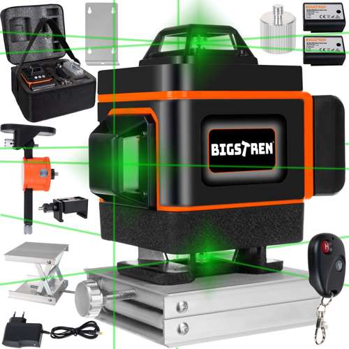 Bigstren 4D Laserový nivelační přístroj 360 stupňů, zelené světlo, vodotěsný IP54